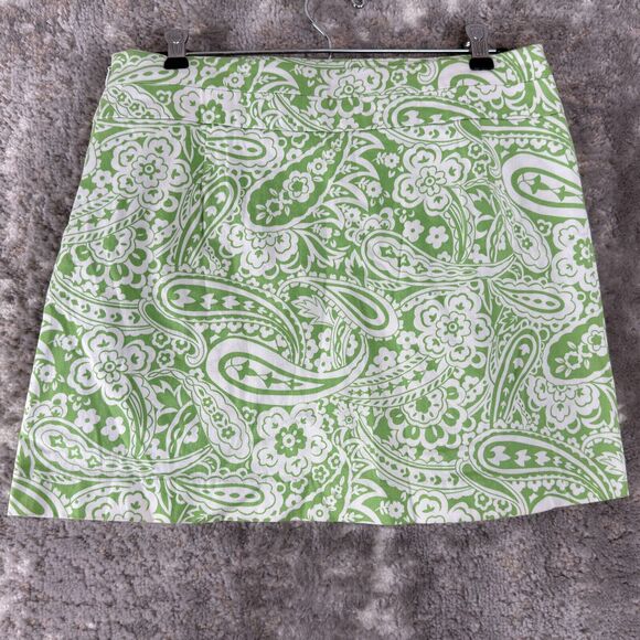 Paraphrase Size 8 Paisley A Line Mini Skirt Green Zip Cotton Blend Stretch - Picture 3 of 8